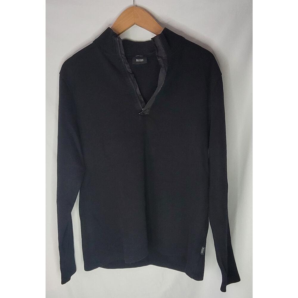 Hugo Boss- Men's Sidney Zip Neck Sweater- Black in color- size Medium
